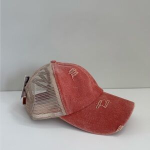 Distressed Multi-Level Criss Cross Ponytail Adjustable Baseball Hat